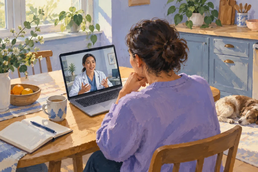 Conceptual editorial illustration accompanying When the Clinical Trial Comes Home